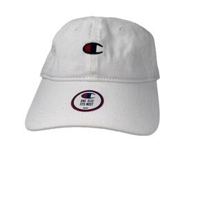 Champion Hat Twill White Strapback Logo Embroidery‎ Cap New One Size